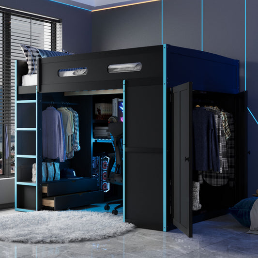Full Size Wood Loft Bed with Desk - Blue - detail view 2