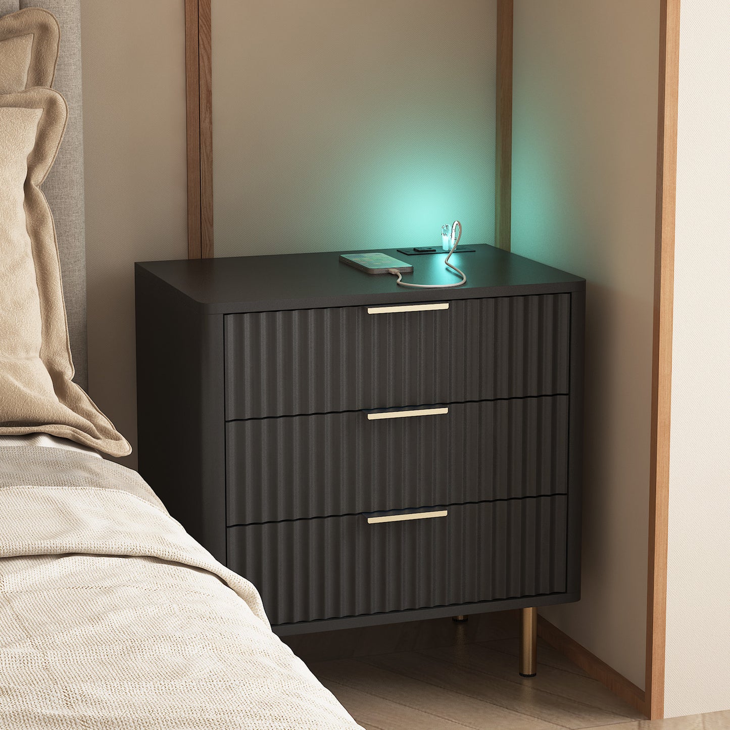 Nightstand with Charging Station - Black - primary color shot