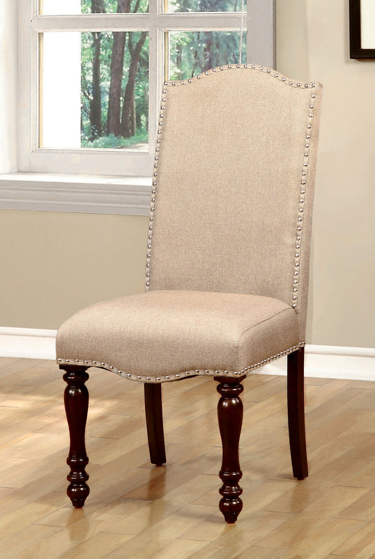 Dian Traditional Linen Side Chairs with Turned Legs Set of 2 Beige