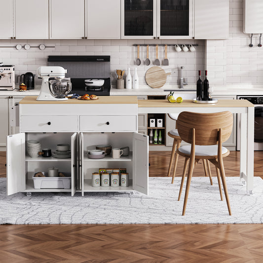 K&k 74" Kitchen Island with Extendable Dining Table - White - detail view 2