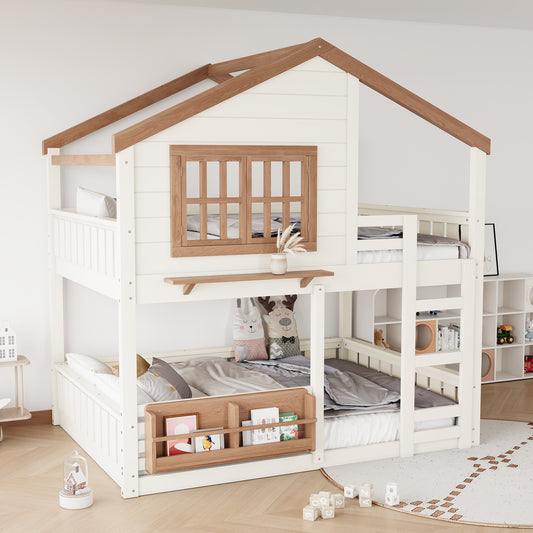 Full Size Bunk Bed/loft Bed with Bookshelf - Beige - detail view 2