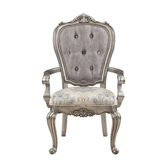 Beige and Antique Platinum Tufted Side Chair Set of 2