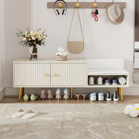 Eirlys Modern Shoe Storage Bench with Hidden Storage and Upholstered Cushions for Bedside, Living Room and Entryway, Antique White