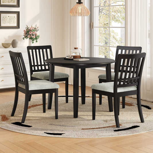 5-Piece Round Dining Table Set for 4 People - Black - detail view 2