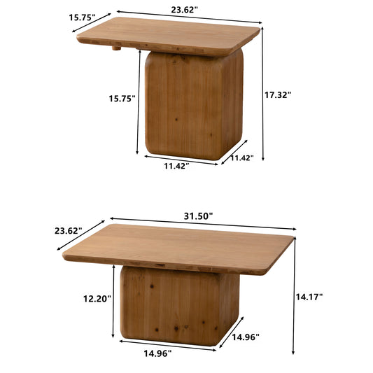 Natural MDF 2-Piece Accent Table Set with Wood Legs (Set of 2) - detail view 3