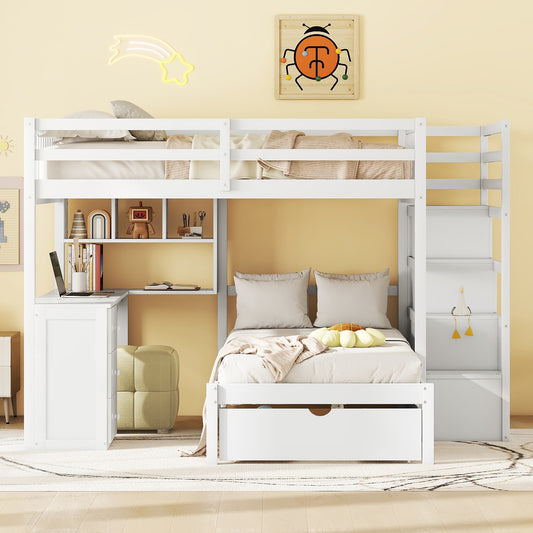 Full over Twin Bunk Bed with Desk - White - detail view 2