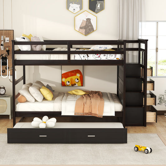 Full over Full Bunk Bed with Twin Size Trundle and Staircase - Espresso - detail view 2