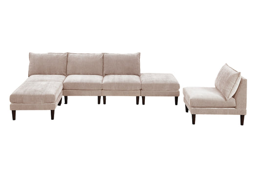 Modern Gorgeous 6pcs Modular Set 4x Armless Chairs 2x Ottomans Living Room Furniture Blush Pink Morgan Fabric Couch - detail view 2