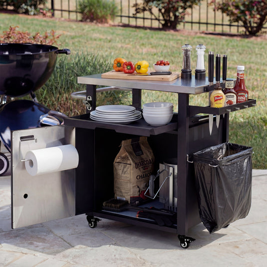 K&k 39.5' Outdoor Grill Cart with Storage Cabinet - Black - detail view 2