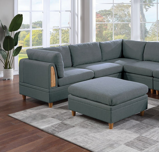 Living Room Furniture 8pc Sectional Sofa Set Steel Dorris Fabric Couch 3x Wedges 3x Armless Chair And 2x Ottomans - detail view 2