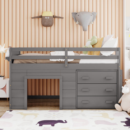 Twin Size Loft Bed with Cabinet and Shelf - Gray - detail view 2
