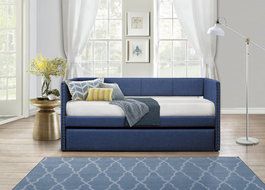 Maverick Blue Fabric Upholstered 1pc Day Bed with Pull-out Trundle