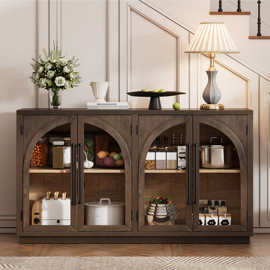 TREXM 4-Door Large Storage Sideboard Buffet Cabinet with Glass Doors - Espresso - detail view 2