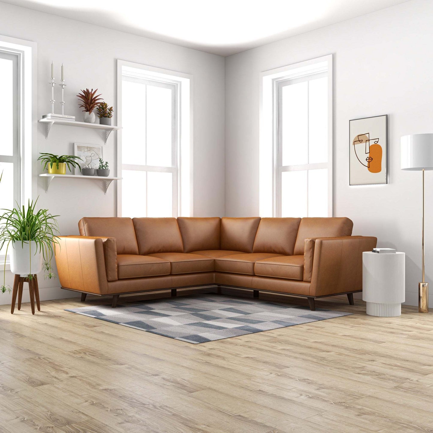 Erman Tan Leather Corner Sofa - detail view 8