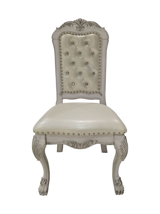 Ivory and Bone White Side Chair with Button Tufted Set of 2