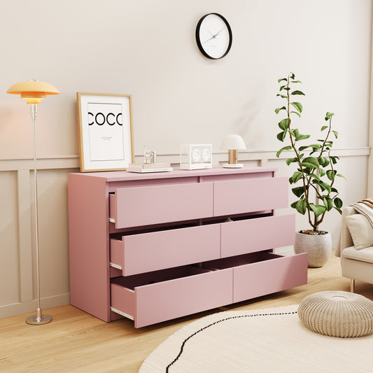 Princeton Modern 6-Drawer Dresser with Recessed Handles, Pink