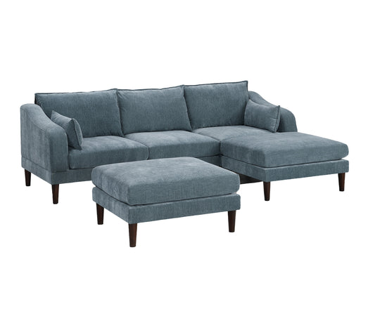 Contemporary 5pcs Modular Sectional Set One Arm Chairs Armless Chair Ottoman L-Shaped Sectional Mineral Morgan Fabric - detail view 2