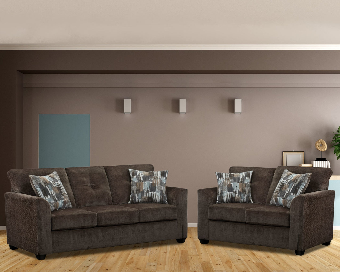 Gerald Woven Velvet Sofa & Loveseat Set - Chocolate