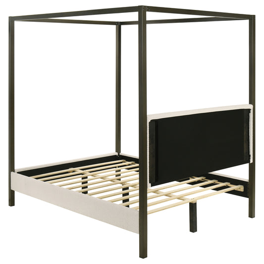 Monroe Upholstered Queen Canopy Platform Bed Vanilla And Black