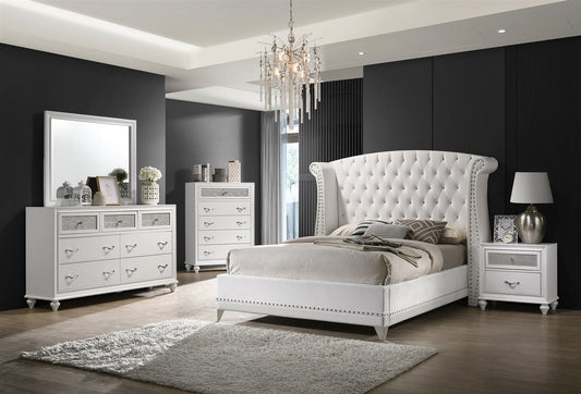 Barzini Modern White Velvet King Bedroom Set