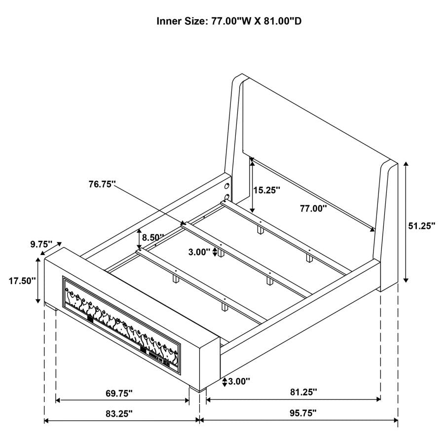 Preston Upholstered Eastern King Audio Flame Visualizer Bed – Dark Blue