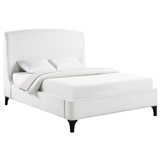 Mosby King Platform Bed with Curved Headboard in White Boucle Fabric