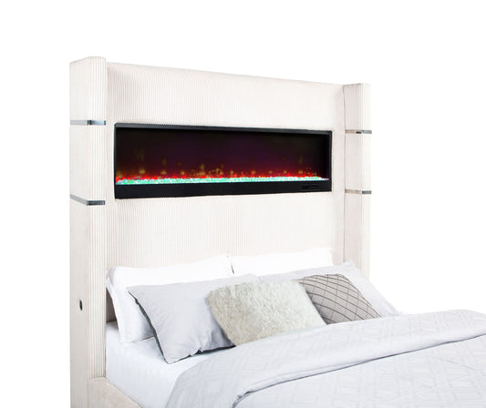 Tisdall Upholstered Queen Bed with Flame Visualizer – Cream