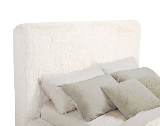 Rebecca Faux Fur Upholstered Eastern King Bed – Cream