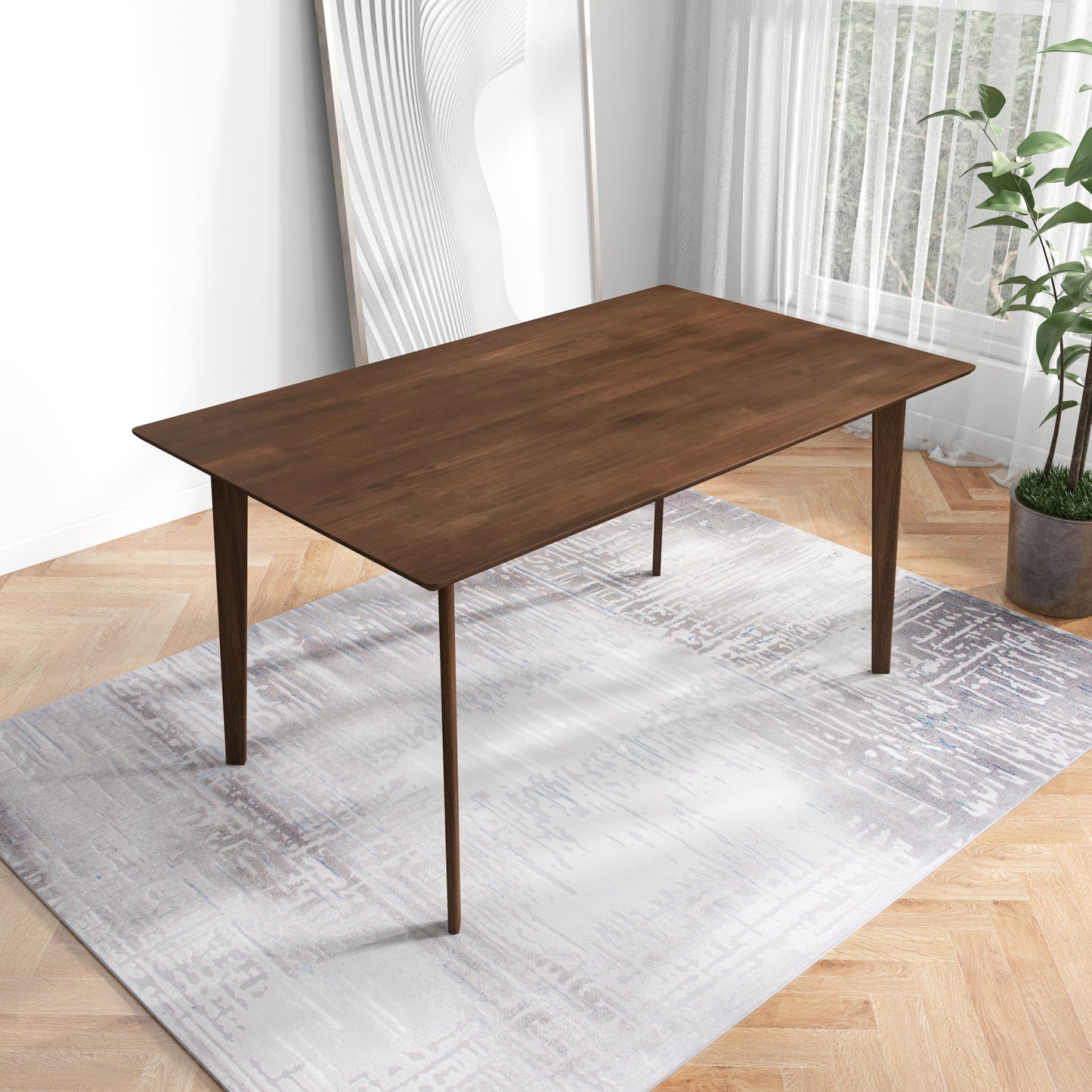 Carlos Mid-Century Modern Solid Wood Dining Table with Beveled Edges in Brown - detail view 8