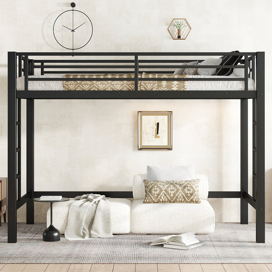 Twin XL Size Metal Loft Bed - Black - detail view 2