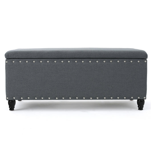 Belicia Upholstered Storage Ottoman with Nailhead Trim, Gray