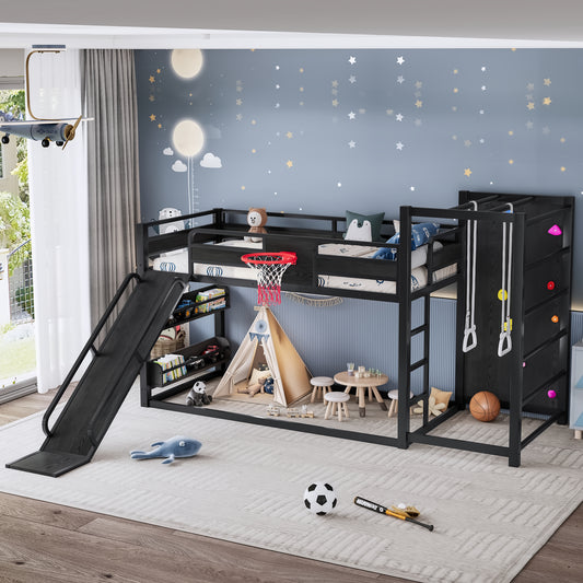 Twin XL Size Metal Loft/bunk Bed with Basketball Hoop - Black - detail view 2
