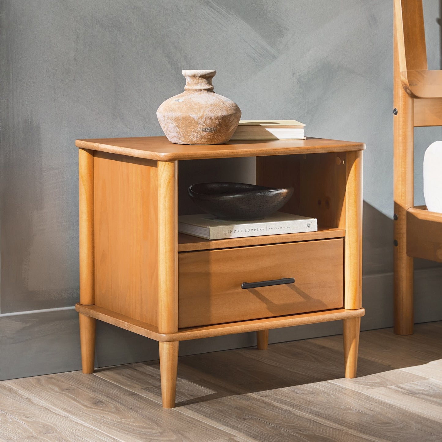 Zenify Mid-Century Modern Nightstand - Caramel