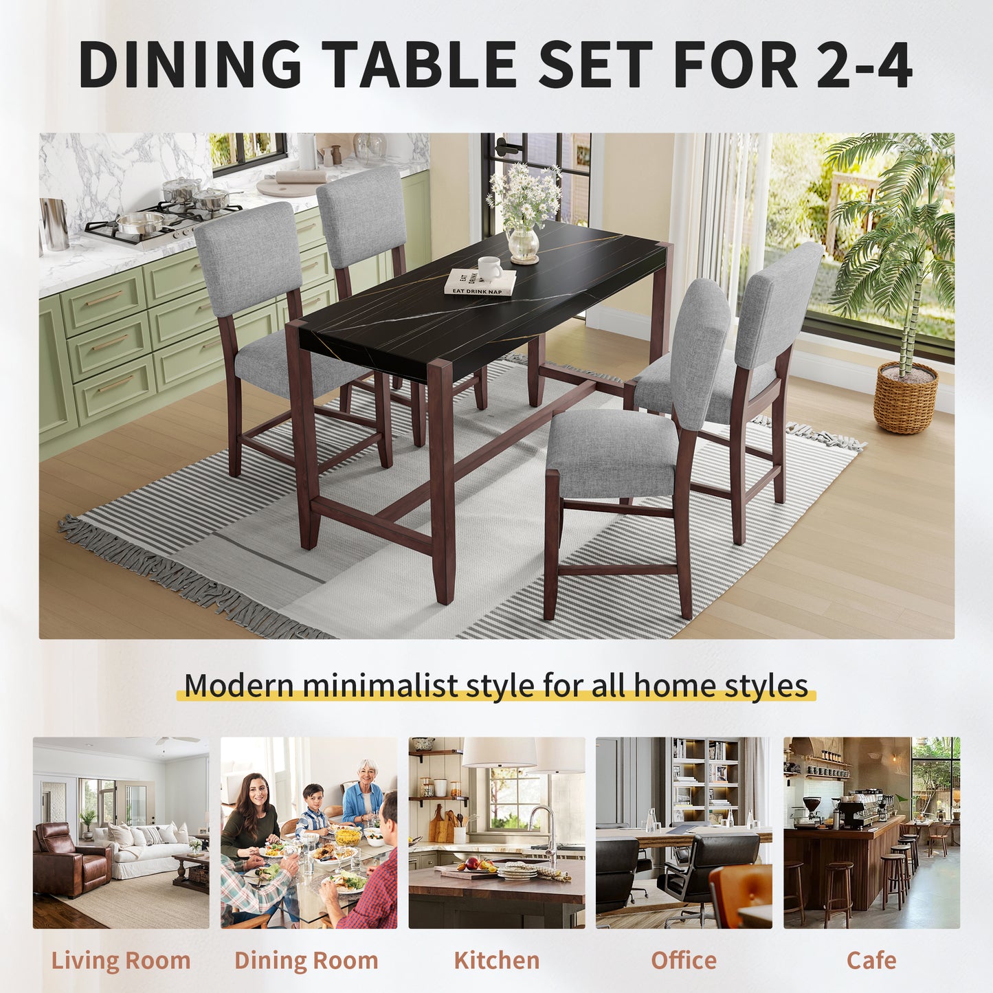 5-Piece Counter Height Dining Set - Black+ Gray - detail view 8