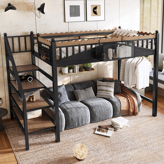 Twin XL Size Loft Bed with Storage Stairs - Black - detail view 2