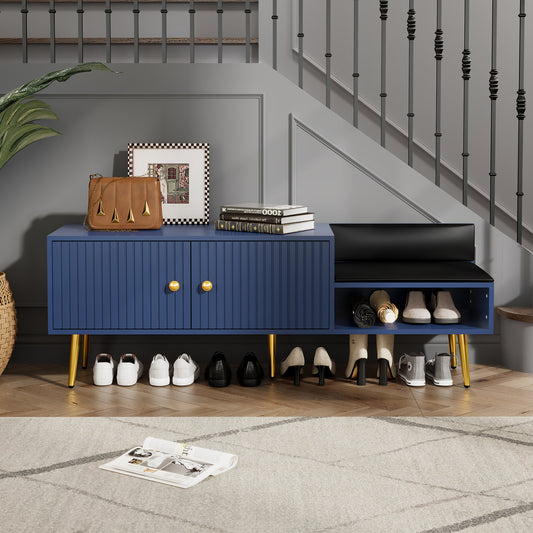 Eirlys Modern Shoe Storage Bench with Hidden Storage and Upholstered Cushions for Bedside, Living Room and Entryway Navy