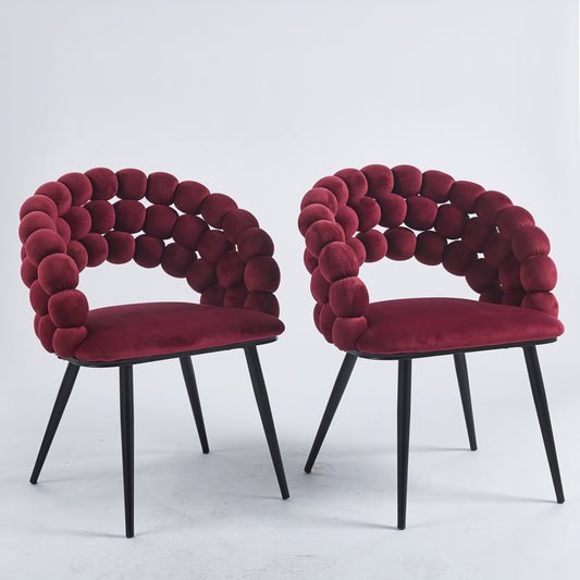 Glenda Woven Velvet Side Chairs Set of 2 Wine Red