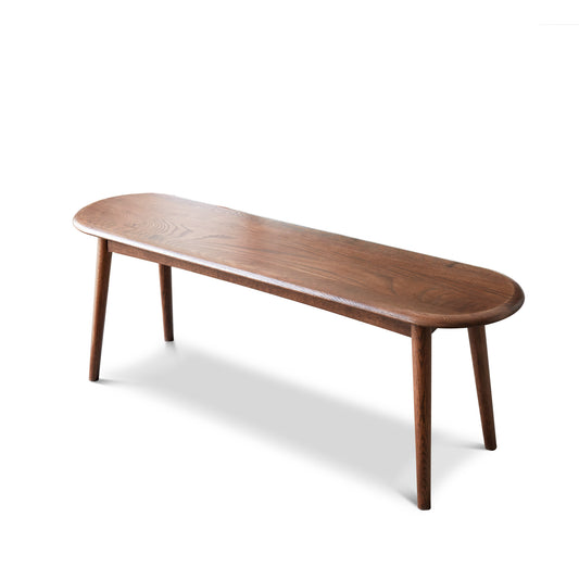 Natural Oak Wood Dining Bench Table Bench with Half-Round Design in Walnut Finish - primary color shot