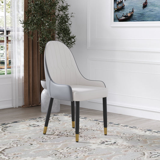 Saskia Modern PU Leather Side Chairs with Gold Tipped Legs Set of 2 Gray & White