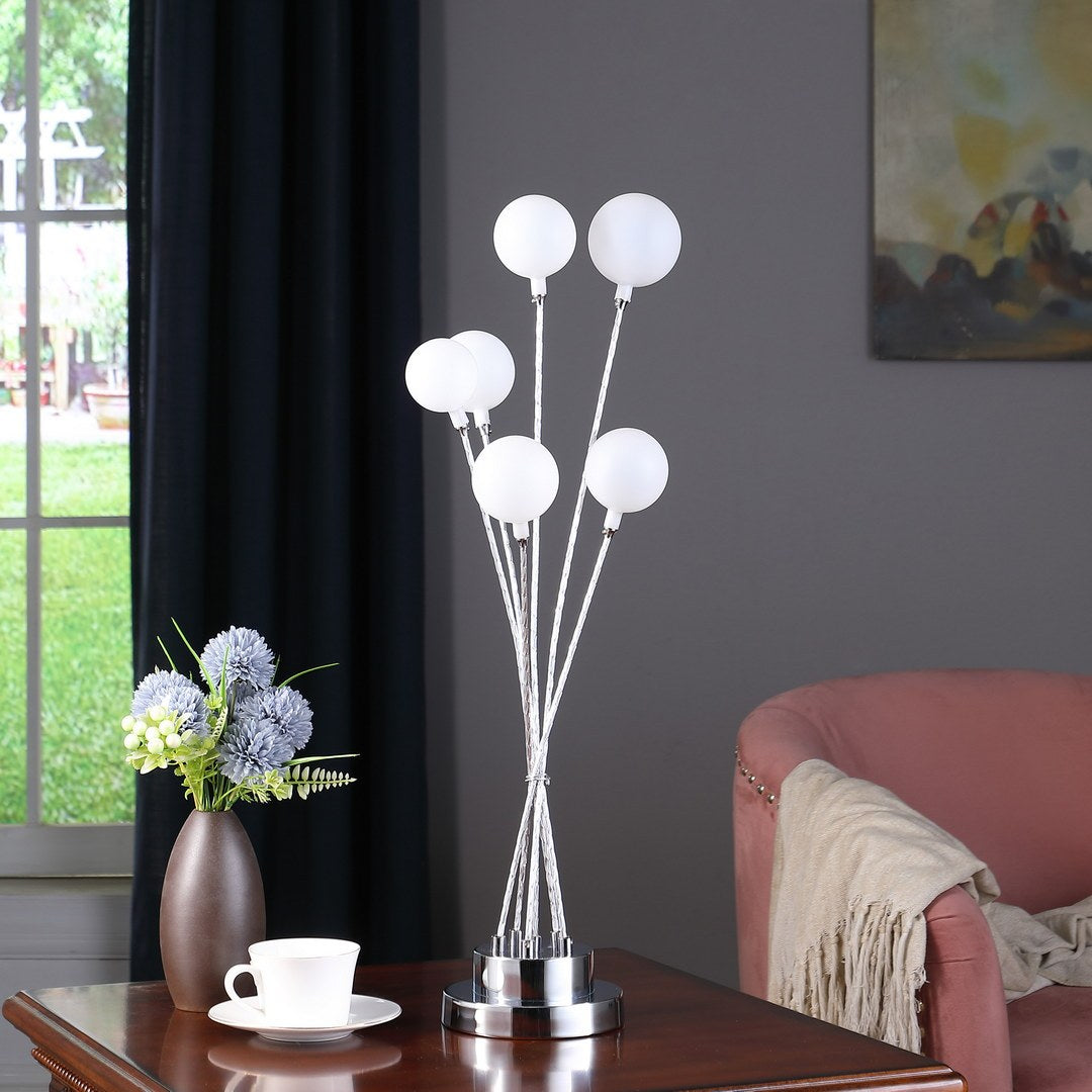 27.5' In 6-Light Acrylic Globe Aluminun Led Chrysanthe Silver Chrome Metal Table Lamp