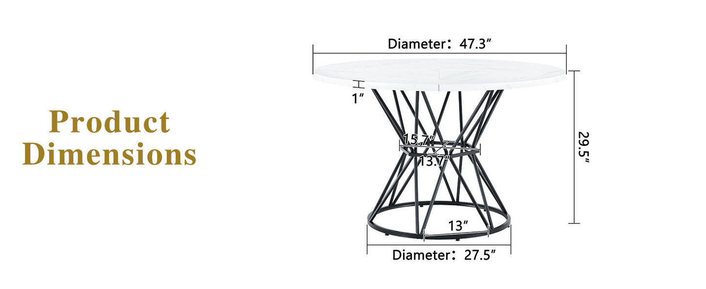 A Circular Dining Table with a Diameter of 47" - White & Black - detail view 8