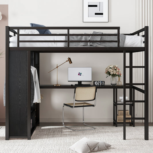 Full Size Loft Bed Frame with Built-in Wardrobe - Black - detail view 2