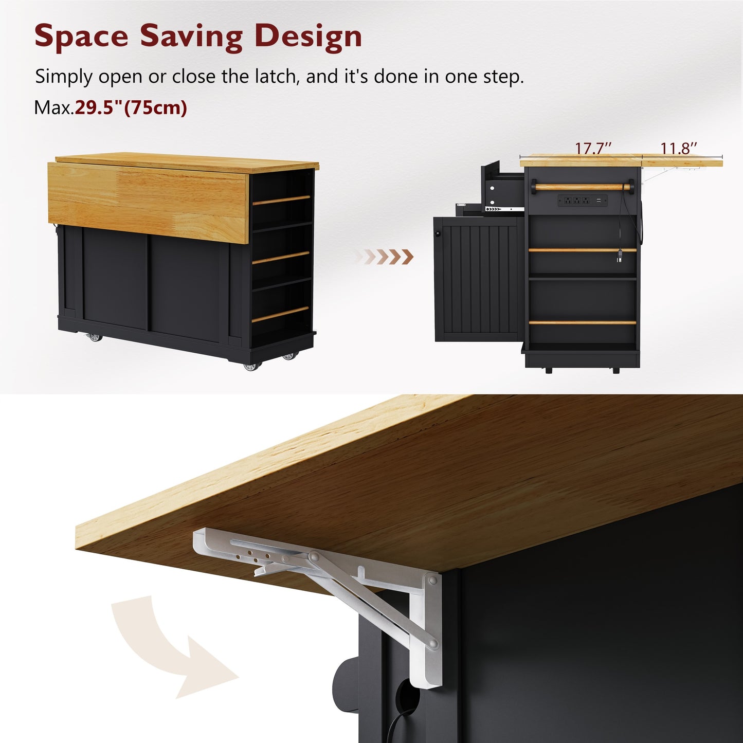 48" Kitchen Island with Drop Leaf - Black - detail view 8