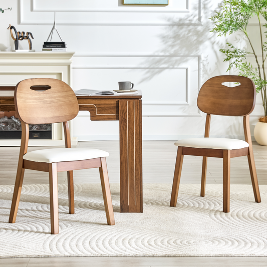 White Wood Dining Chairs with Wood Legs (set of 2) - detail view 2