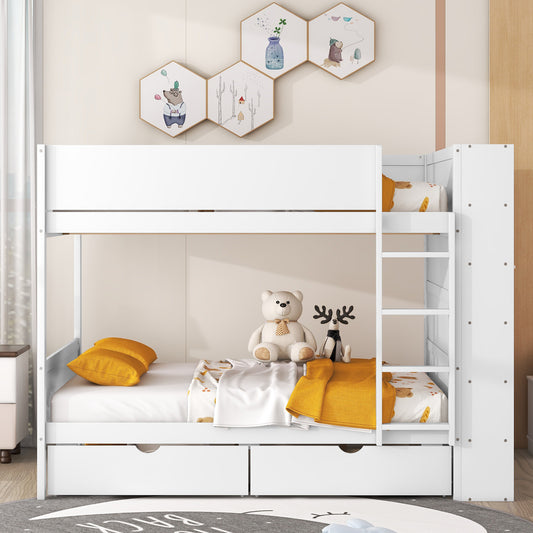 Full over Full Bunk Bed with 2 Drawers and Multi-Layer Cabinet - White - detail view 2