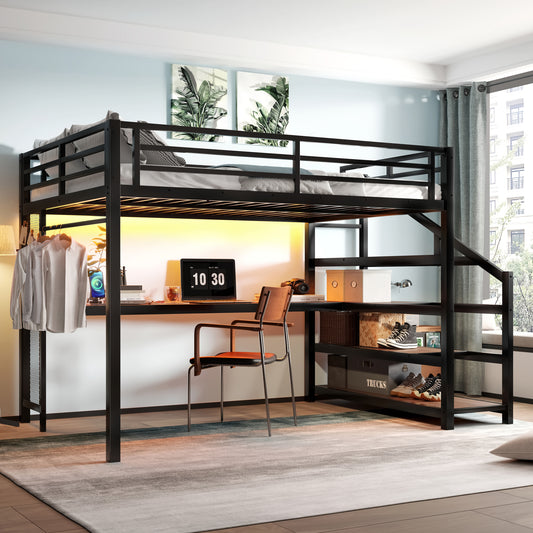 Queen Loft Bed with Desk and Storage Stairs - Black - detail view 2