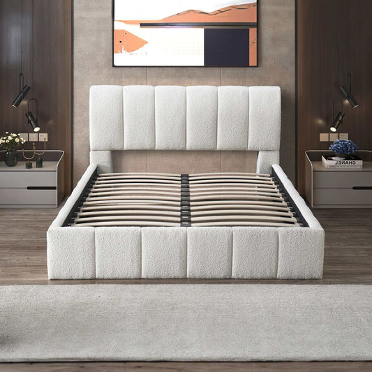 Marilla White Bouclé Upholstered King Platform Bed