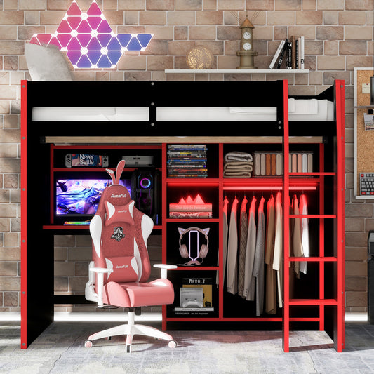 Full Size Wood Loft Bed with Desk - Red - detail view 2