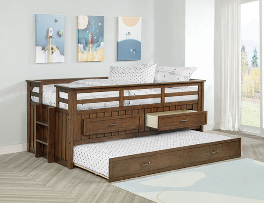 Carlsbad Wood Twin Captain's Bed with Trundle – Medium Brown