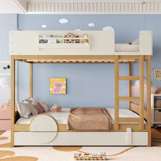 Queen Bunk Bed with Trundle - Natural+beige - detail view 2